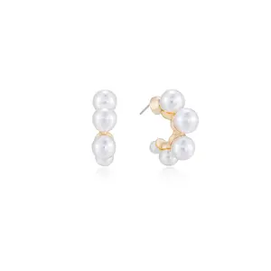 Ettika Five Pearls Hoop Earrings with 18k Gold Plating Zinc & Acrylic Pearls Elegant Design 1.2 Inches Post Closure for Everyday Wear