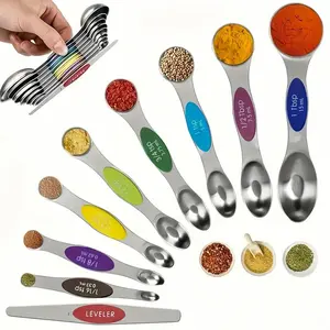 Pack of 9 Stainless Steel Magnetic Measuring Spoons Set, Dual Sided, Stackable, Adjustable Teaspoon and Tablespoon Measure Spoon with Leveler, Kitchen Gadgets