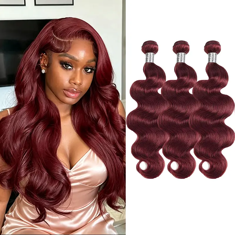 Vinisay 99j Burgundy Bundles with Closure Body Wave Bundles Human Hair with Closure 20 22 24+20 Inch, 4X4 Free Part Body Wave Closure with Bundle  Wine Red Color Quick Weave Human Hair Extensions