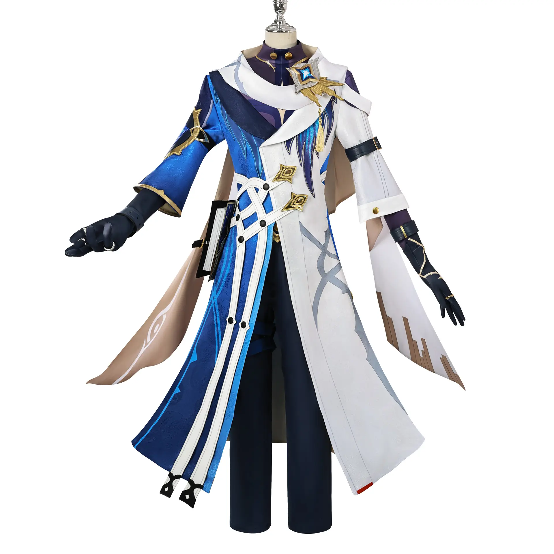 Honkai Star Rail Sunday Cosplay Costume, Elegant Menswear Liturgical-Style Robe with Gold Embroidery, Complete Set with Detachable Drape, Accessories, and Armor Pieces, Order Sunday Clothing + Accessories, Men's Accessories