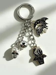 Gothic Bat Skull Keychain, Halloween Coffin Pendant, Dark Style Bat Bag Charm, Punk Trend Car Keyring, Unique Gift Jewelry