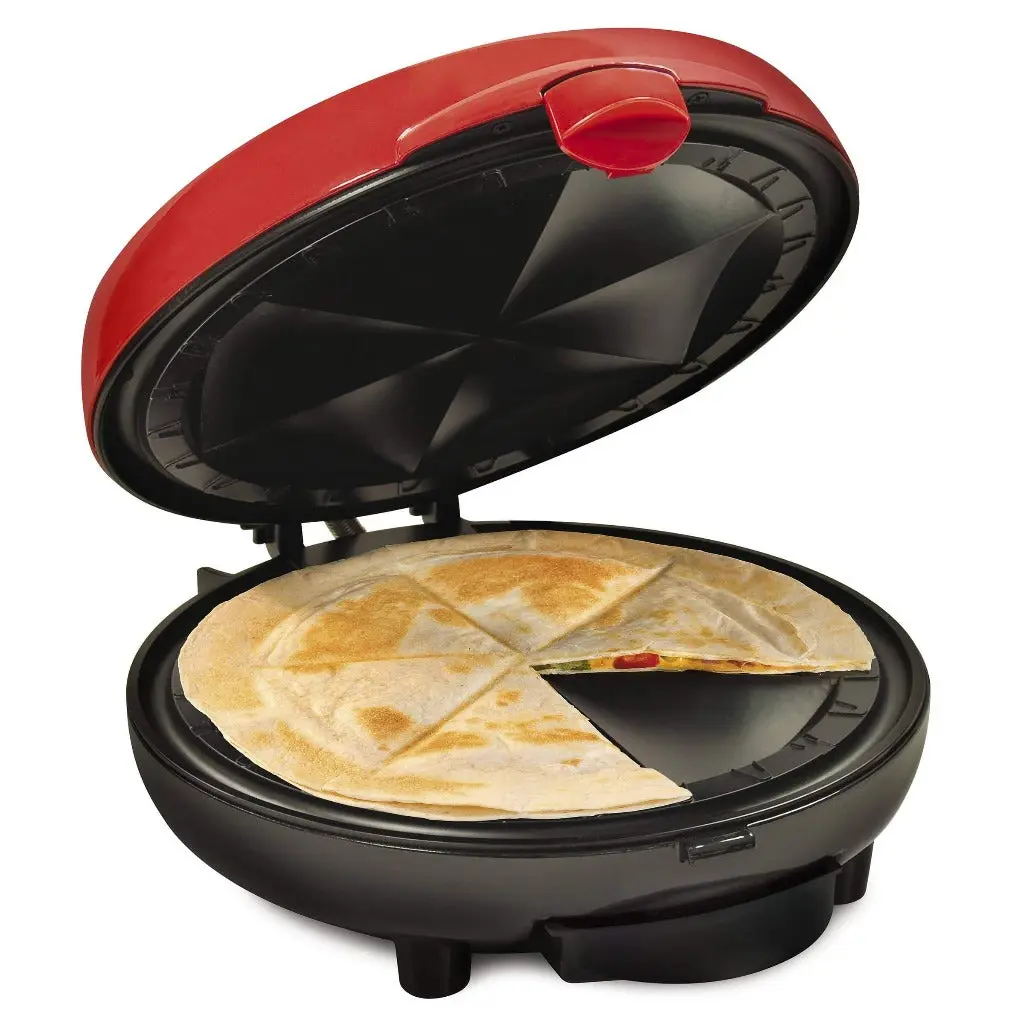Nostalgia Electric Quesadilla Maker, 8-Inch 6-Wedge Taco Tuesday Deluxe Model with Extra Stuffing Latch, Light-Up, Space-Saving, Washable Specialty Kitchen Appliance, 6 Wedge Sections, 6‑Wedge Seal