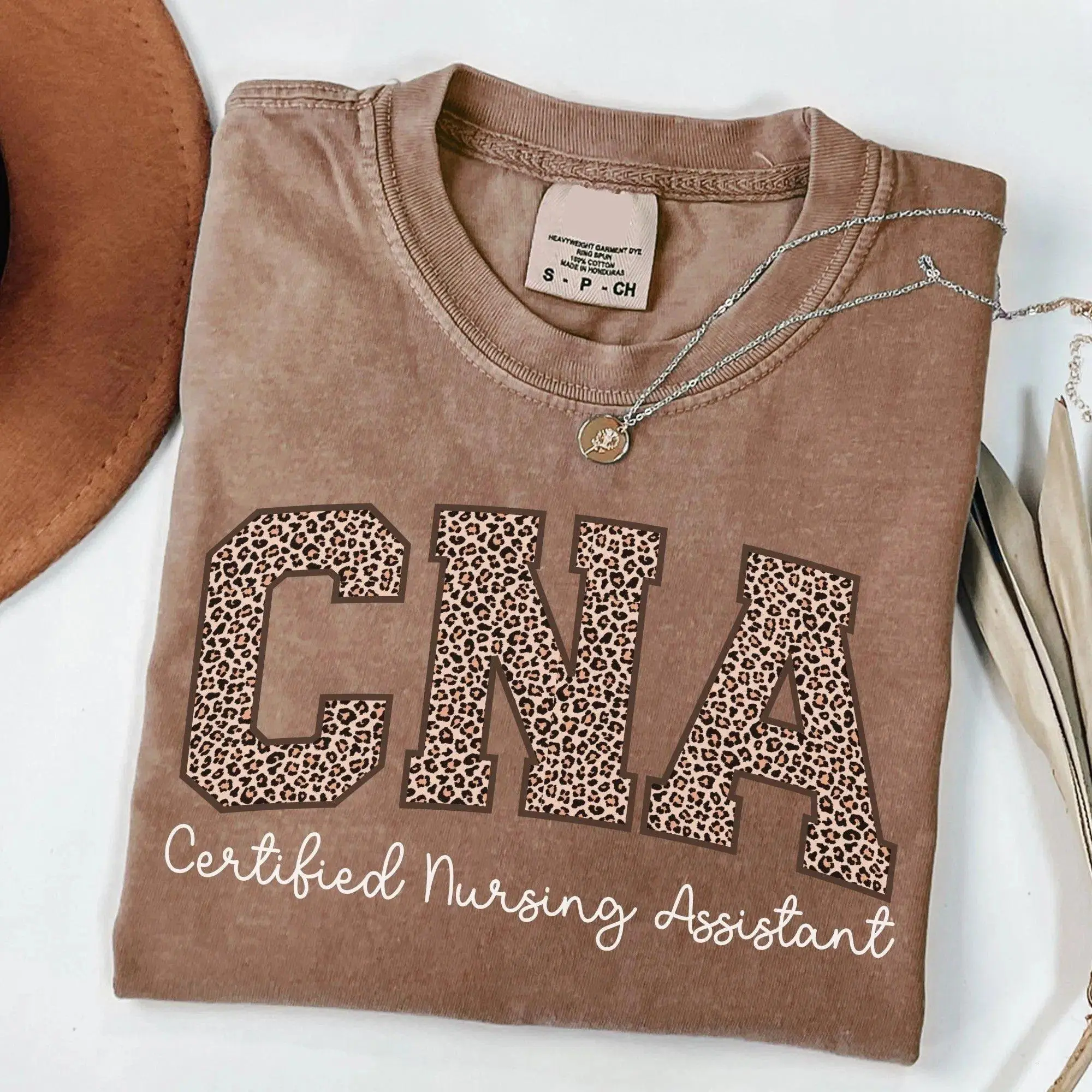Women's Leopard Deconstruction CNA T-Shirt - Certified Nursing Assistant Top, All Seasons, Bow Back, Cold Wash, Available in Multiple Sizes, CNA Gift