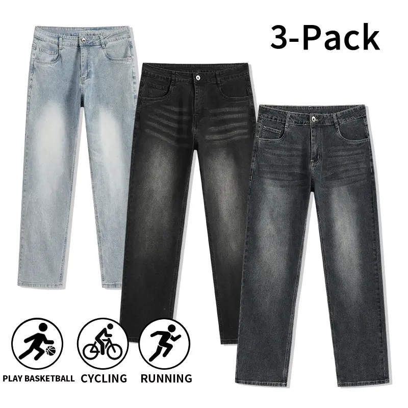 3-Pack Men’s Vintage Washed Straight Leg Jeans, Comfortable for Everyday Wear (Available as a 3-pack or a 2-pack)