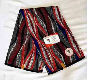 Premium Ankara/Kitenge Fabric – Vibrant Red, White & Blue Wax Print, 6 Yards Durable Cotton with Bold Double-Sided Colors