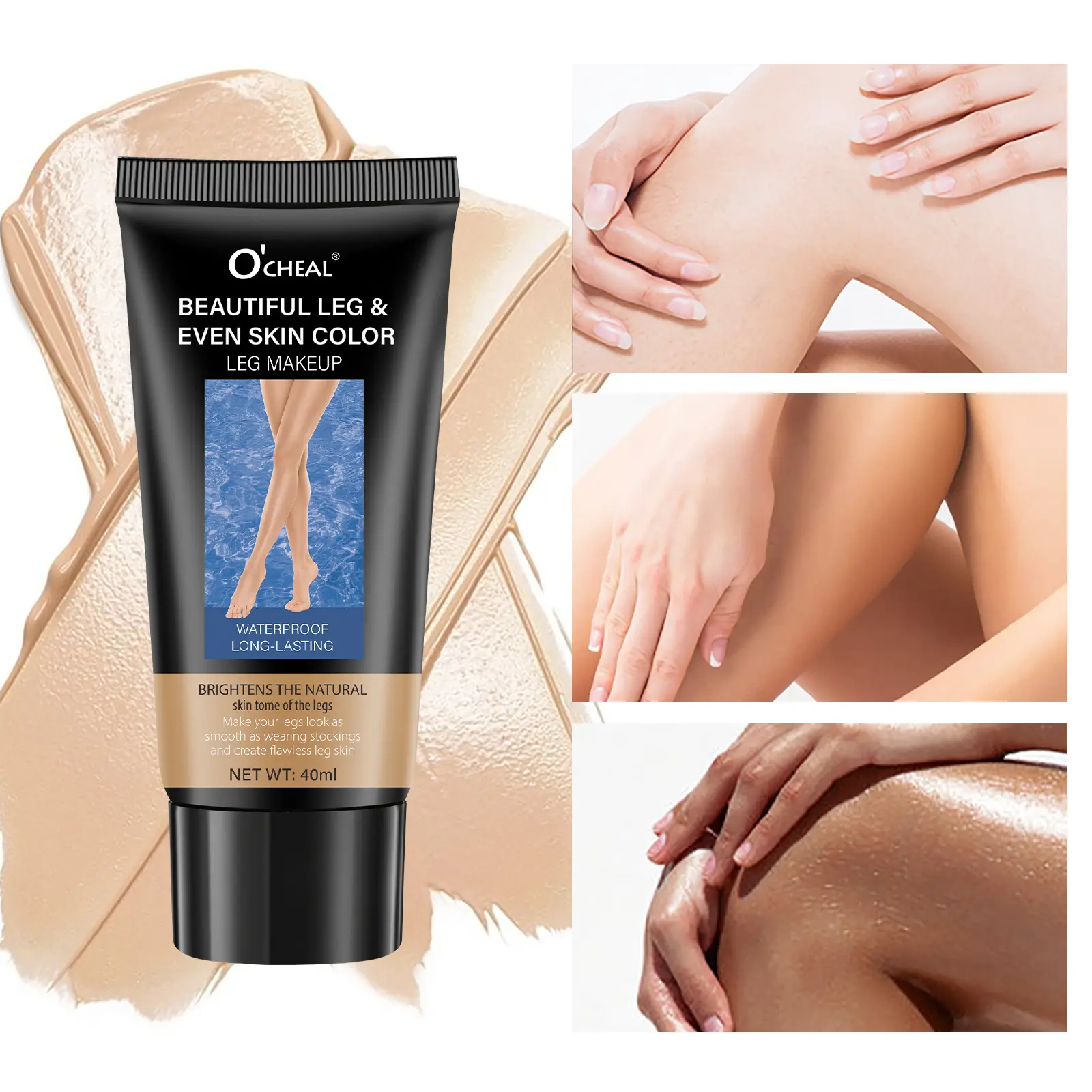Leg uniform skin color Leg makeup 40ml waterproof 3-color concealer, moisturizing formula, summer long tanning body care, flawless, natural leg, suitable for all skin types