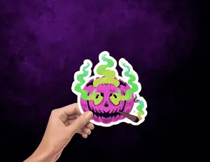 Trippy Stoner Pumpkin Die-Cut Stickers, Psychedelic October Halloween Decals, Weed Lover Gift, Luggage Labels, Laptop Decals, Bong Stickers