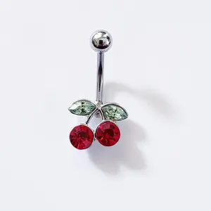 Cherry belly ring, 14g navel piercing, belly jewelry body jewelry cherry shape