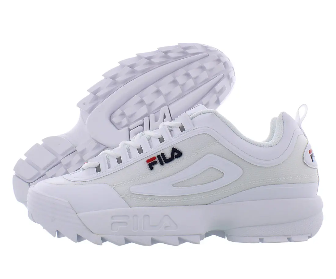FILA Disruptor II No-Sew Men's Solid White Chunky Platform Sneaker - Athletic Footwear for Casual Sports, Basic