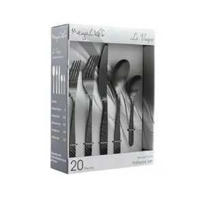 212 MAIN 20-Piece La Vague Matte Black Metal Cutlery Set - Balanced Weight, Corrosion-Resistant, Smooth Finish 4-in. Tableware Flatware Utensils for Camping, Outdoor Adventures
