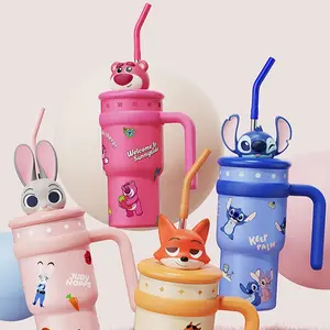 【Special New Year's gift】MINISO Disney Insulated Mug Cartoon Ice Cup with Straw Portable for Office Home and Car Featuring Cute Animal Designs Featuring Judy Hopps Stitch and More