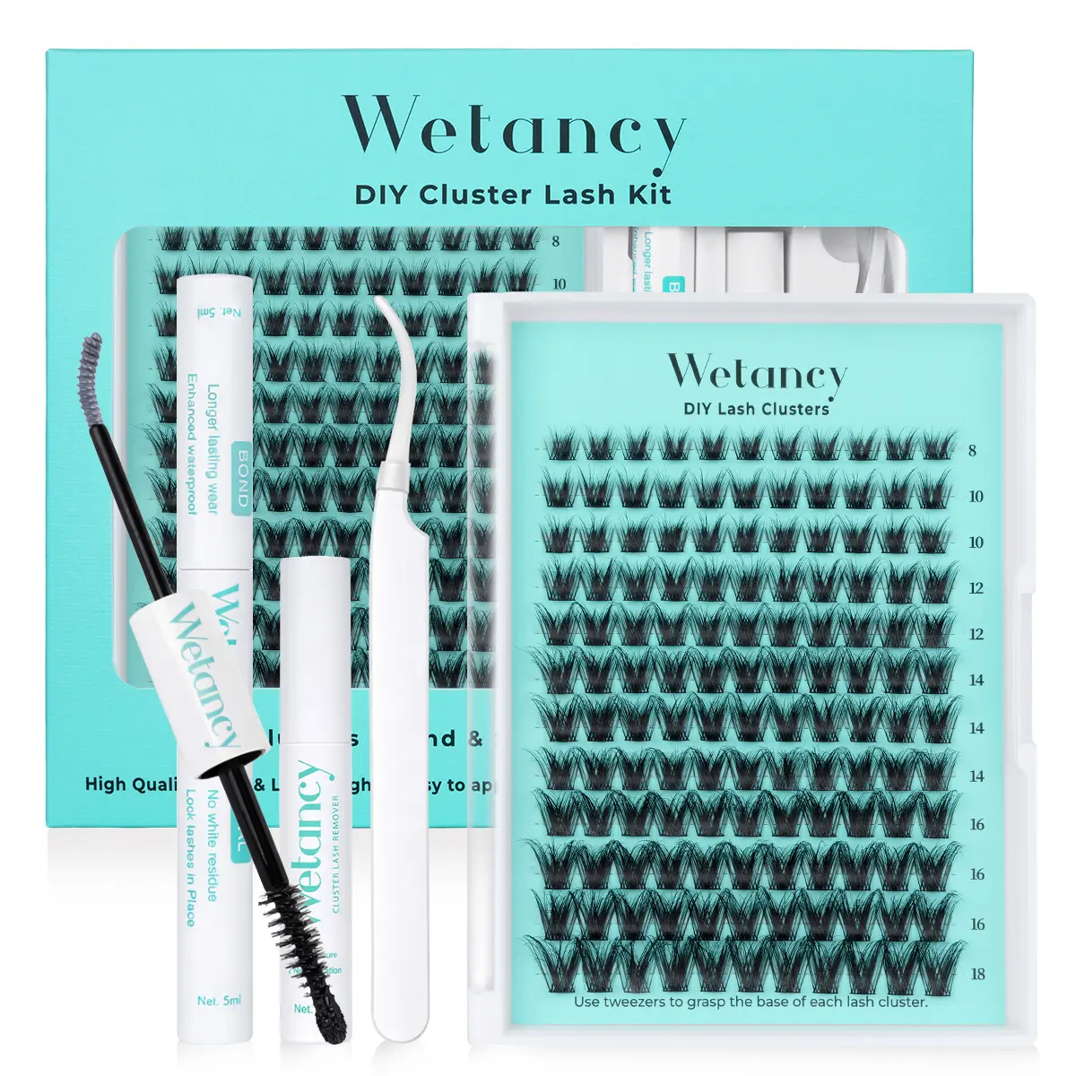 Wetancy Nova Lash Clusters Kit - Soft Fluffy Long-Lasting Lashes with Glue Remover & Tweezer for Beginners