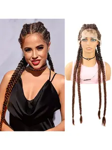 Braided Lace Front Wig Braided Wigs 32 Inch for Women Straight Long Fishtail Braids Wig Voluminous & Full-bodied Synthetic Stylish & Chic for Daily & Holiday Wear