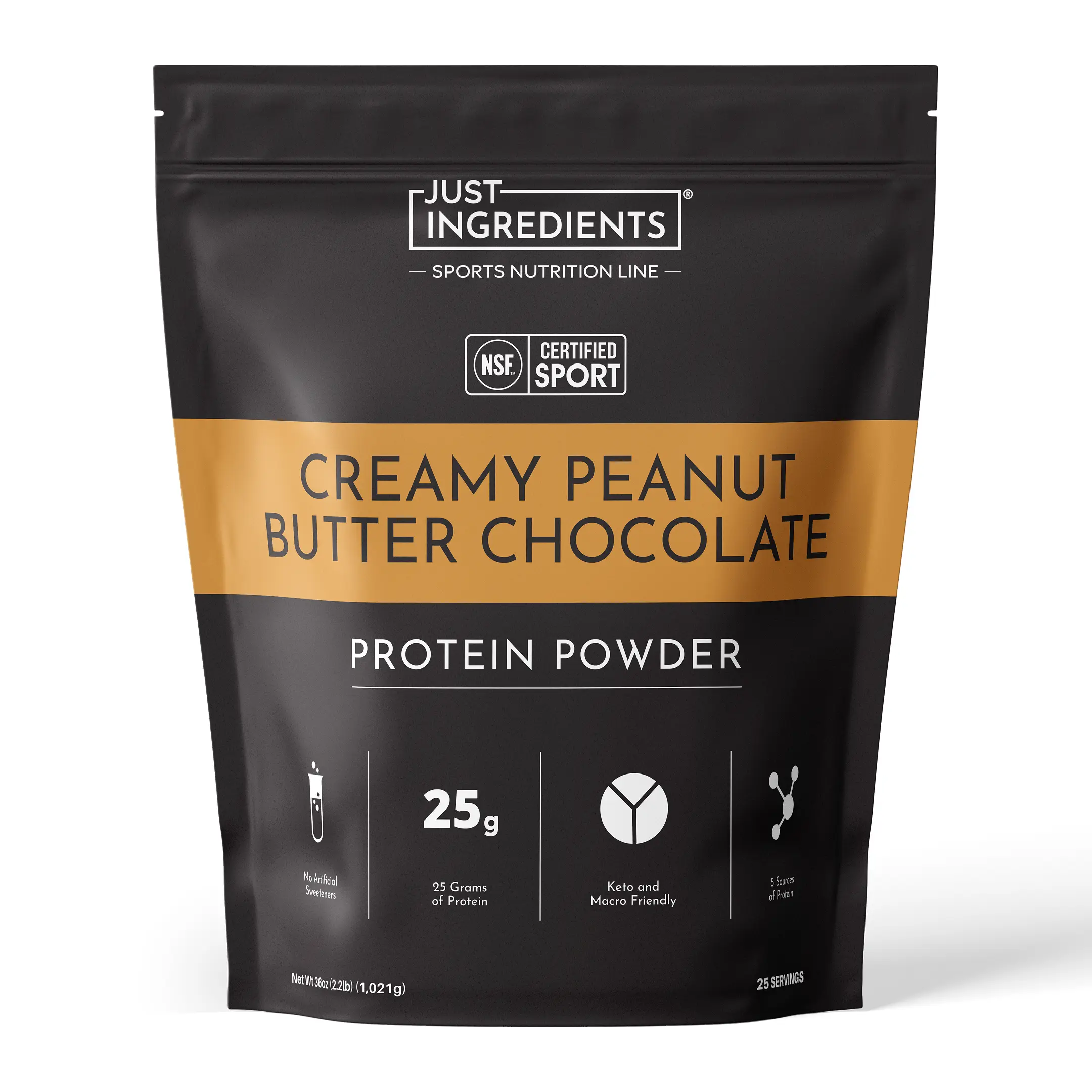 Just Ingredients Creamy Peanut Butter Chocolate Protein Powder - NSF - 25 Servings | 100% Grass-fed Non-denatured Whey| Supplement | Fitness | No Artificial Flavors