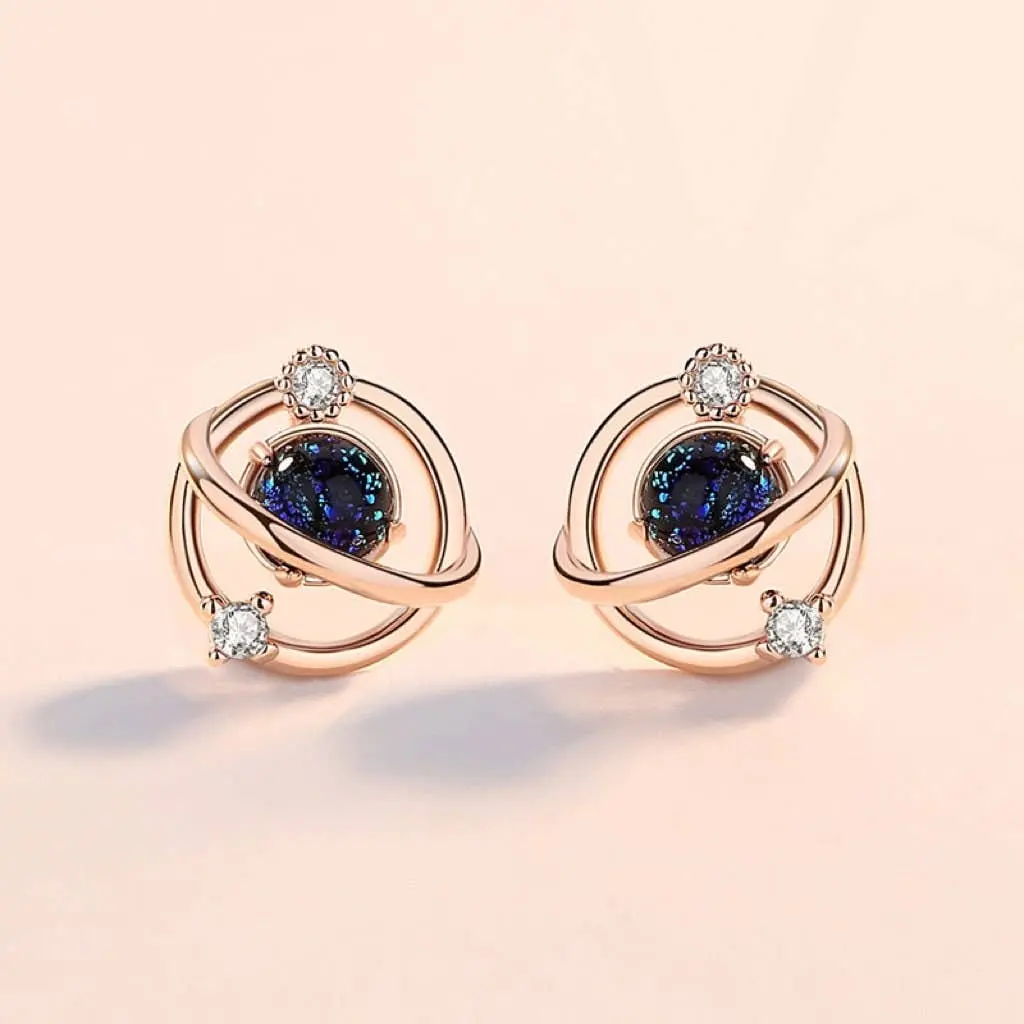 Planet Saturn Space Stud Earrings in 925 Sterling Silver