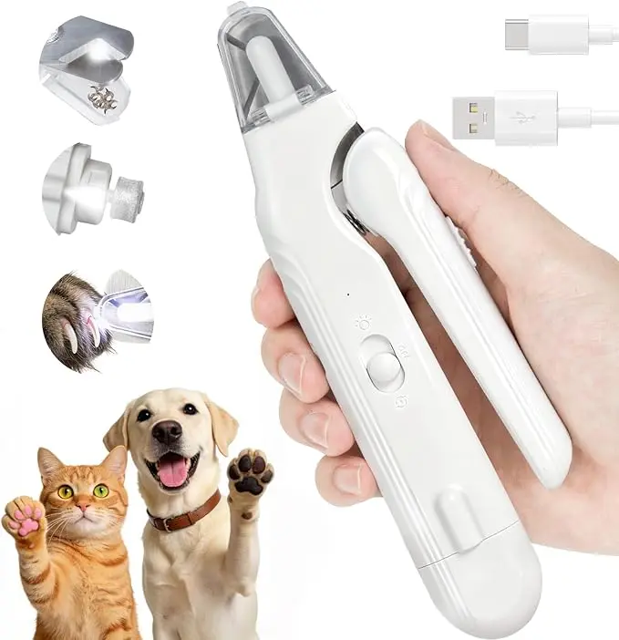 2-in-1 Dog Nail Clippers with Light - Electric Pet Nail Grinder Quiet for Small Large Dogs & Cats, LED Prevent Over Cutting, USB-C Rechargeable Safety Guard Grooming Kit for Black Nails summerwins