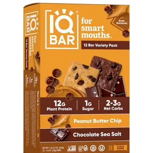 Protein Bar Variety Pack 12 Pack - Includes Peanut Butter Chip & Chocolate Sea Salt, 12g Plant Protein per Bar