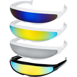 4 Pairs Futuristic Narrow Cyclops Sunglasses Robot Space Costume Color Mirrored Lens-USA