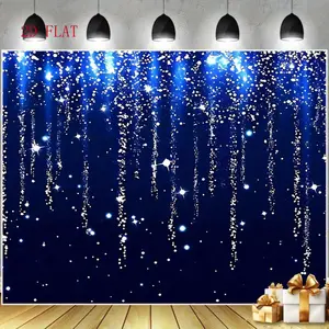 2D Flat - 1 piece blue and silver polyester backdrop, suitable for weddings, graduations, and party celebrations - features a blue sequin design, ideal for birthdays, graduations, and New Year's