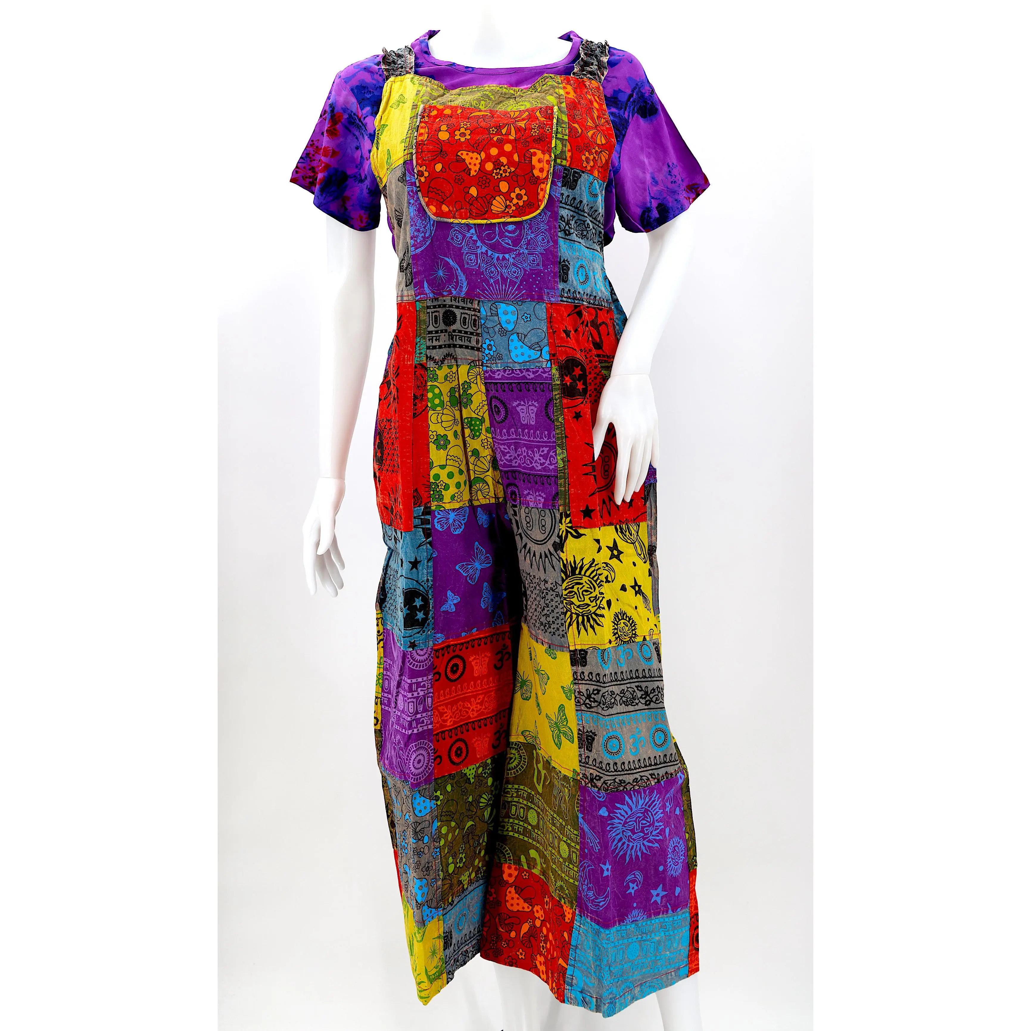 Festival Patchwork Overalls | Colorful Cotton Jumpsuit