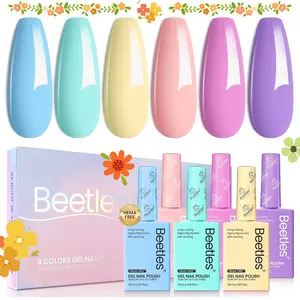 Beetles Pastel Gel Polish Set - Fairy Tale Dream 6 Colors Hema-Free 15ML Yellow Pink Blue Purple Nail Colors with UV LED Lamp for Safe Manicure NA710-NA715