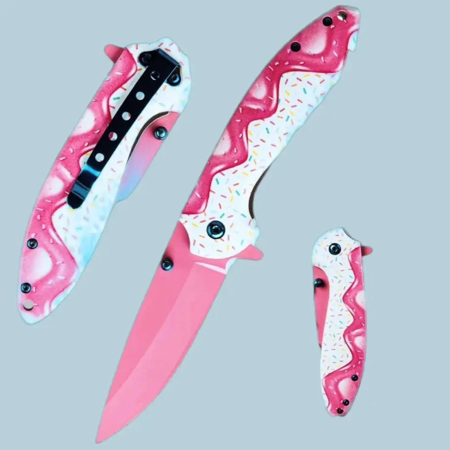 Ladies' 7.5in Cute Pink Foldable Pocket Knife - Portable Folding EDC Tool, Camp Kitchen Emergency Survival Gear for Hiking, Outdoor Camping Knives