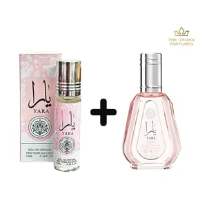 Yara Eau de Parfum 50ml (1.7oz) + Yara Roll-On Perfume Oil 10ml (0.34oz) by Ard Al Zaafaran – Long-Lasting Sweet & Floral Fragrance Set for Women