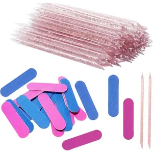 100 PCS Nail Sticks, 100 PCS Mini Nail Files Double Sided Nail Buffer, Nail Care Sticks, Cuticle Manicure and Pedicure Stick for Fingernail, Cleaning Cuticle Stick - Pink