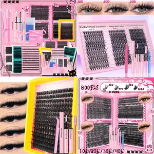Lash Cluster Extensions Gift Set, Eyelash Extensions, Natural Full Set, Extra Volume, Soft & Lightweight, with Glue, Tweezers & Brush, Easy DIY, Salon Look, Diy Volume Eyelashes