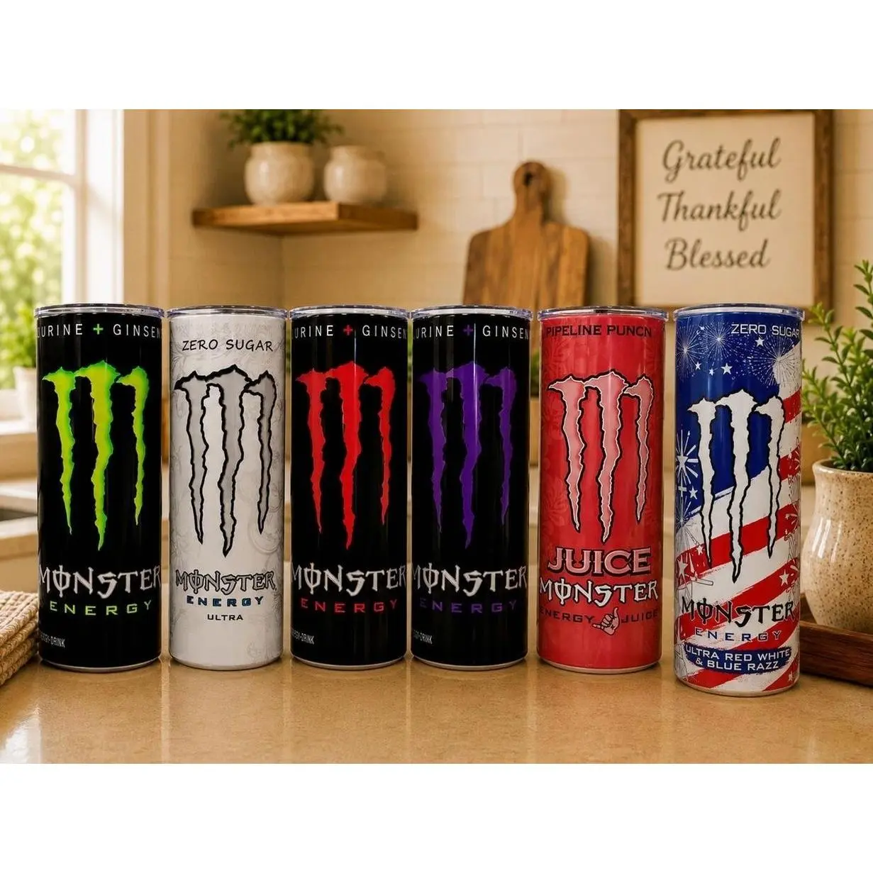Monster-Inspired Energy Drink 20oz Skinny Tumbler | Handmade Sublimation Tumbler | Stainless Steel Travel Cup | Gift for Energy Drink Fans