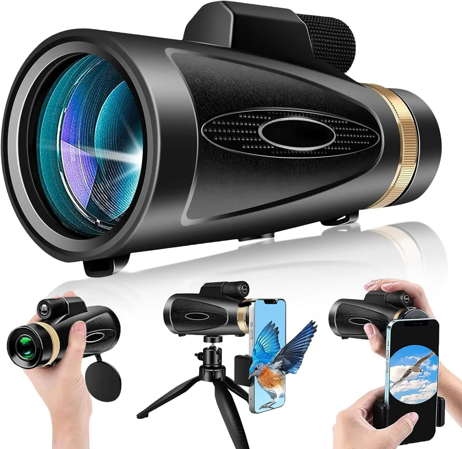 Monocular Telescope 80x100 HD Monoculars for Adults with Tripod & Phone Adapter, Monoculars for Stargazing Camping HikingTravel-Black