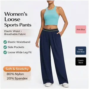 Women's Loose Running Pants Breathable 80% Nylon 20% Spandex Yoga Gym Trousers Casual Athletic Bottoms - Fabric, Fit