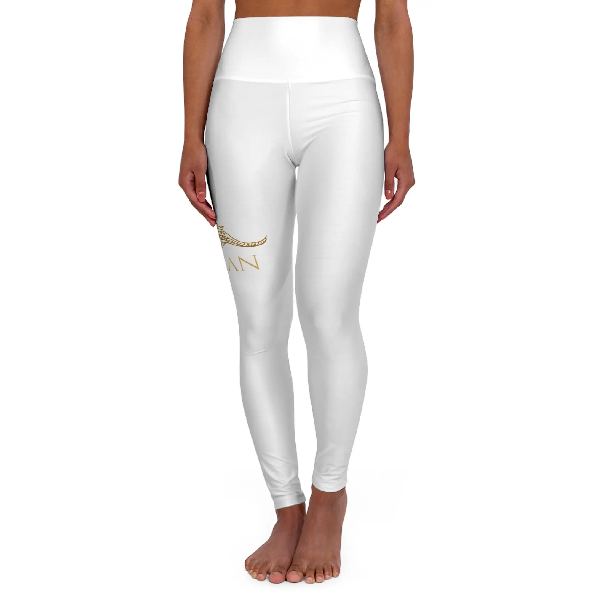 Kukulkan Leggings High Waisted Yoga Leggings | White & Gold AOP
