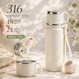 1 Pc 600ml Thermal Mug, 316 Stainless Steel Vacuum Mug, Double Wall Insulated Mug, Sip Lid Drinkable Cover, Keeps Hot 12 Hours Cold 24 Hours, Leak Proof Travel Mug With Handle Strap, Mothers Day Gift For Mom Parents Women Men Office Work Commute Daily Use