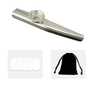 Professional Metal Kazoo, Portable, Durable, 1 Count Flute-style Whistle Instrument with Membrane, Perfect for Improvization, Comes with Storage Bag and 10 Membranes