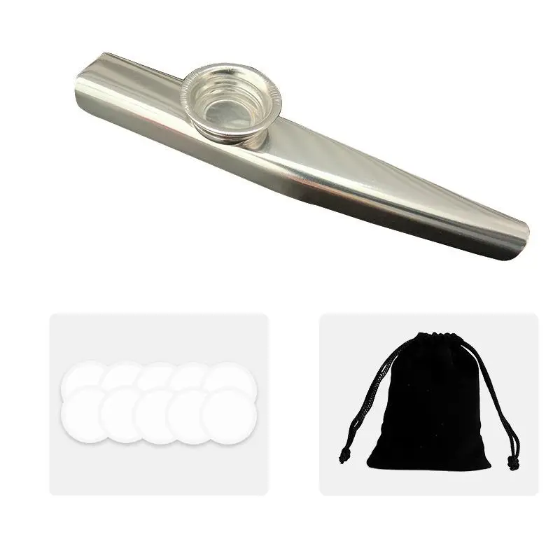 Professional Metal Kazoo, Portable, Durable, 1 Count Flute-style Whistle Instrument with Membrane, Perfect for Improvization, Comes with Storage Bag and 10 Membranes, Musical Instruments