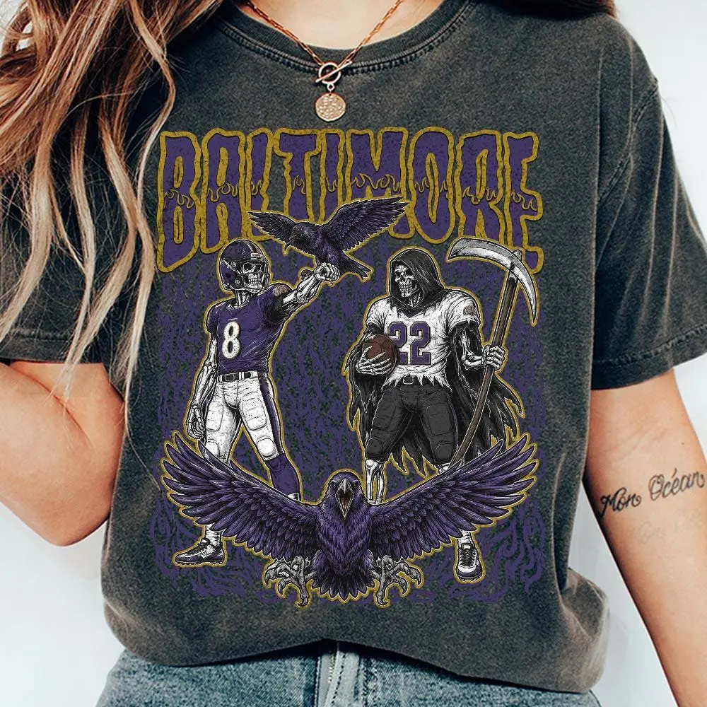 Comfort Color Baltimore Football Skull Shirt, Vintage Baltimore Fan Tee, Game Day Gift For Football Fans