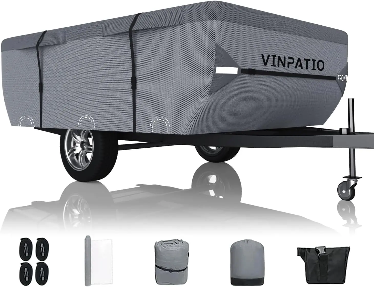 Pop Up Camper Cover, Folding Camper Tent Trailer Cover, Waterproof & Anti-UV Pop-up Camper Cover with Windproof Straps