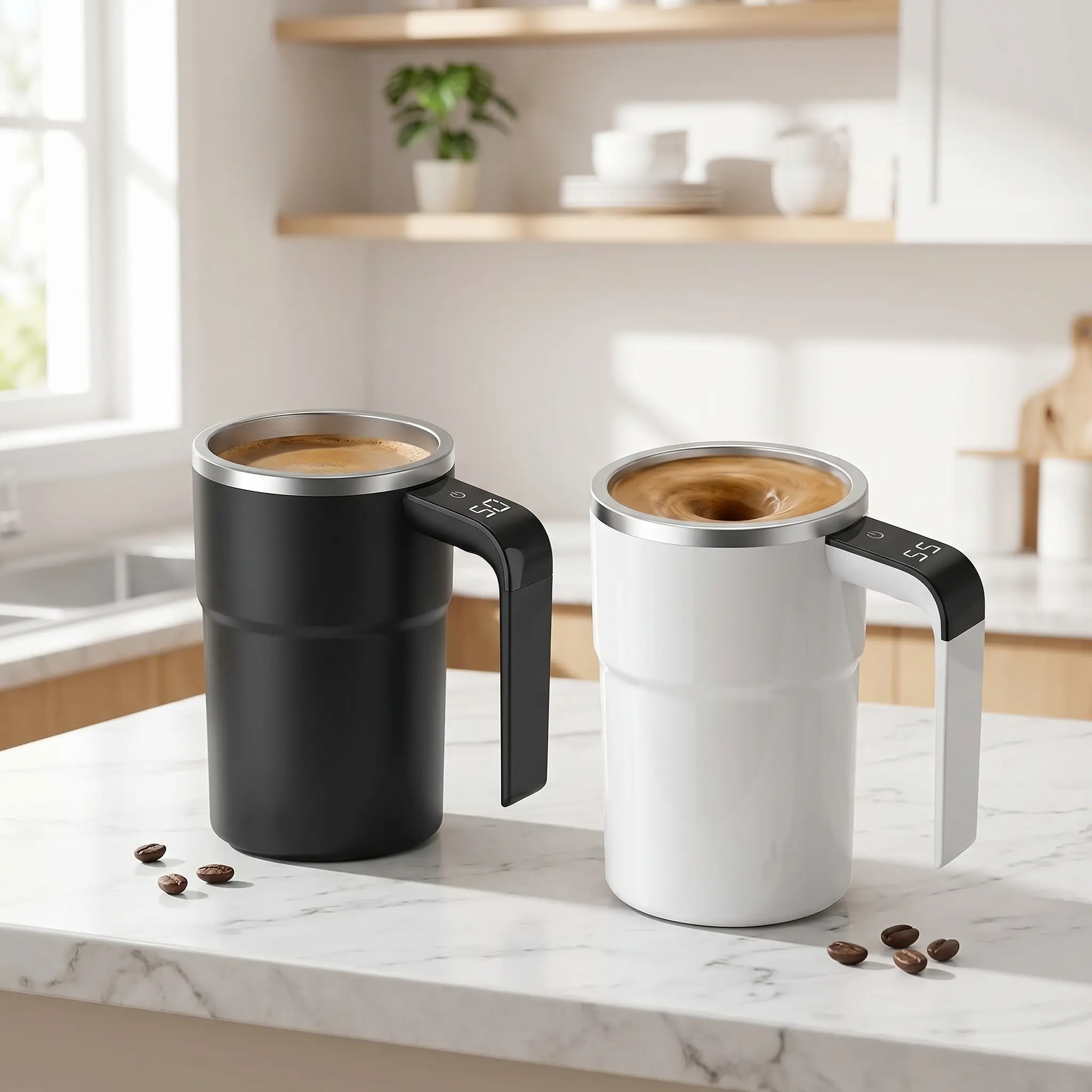 Smart Coffee Cup, Automatic Self-Stirring Coffee Mug - USB Rechargeable Electric Mixing Cup for Coffee, Protein Shakes, Hot Cocoa - Perfect Gift (Black/White)