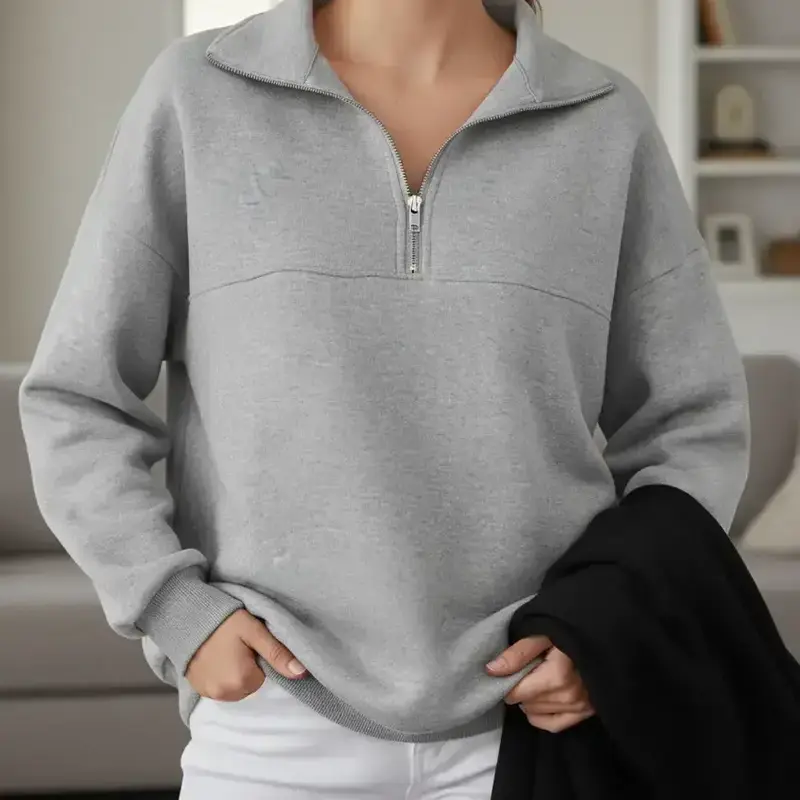 Women's Loose Zipper Long Sleeve Basic Pullover Sweater, College Sweatshirt, Casual Fall & Winter Clothing, Womenswear, Teacher, Daily Wear, Everyday, School Apparel, 1-4 Pieces Set, Oversized Sweatshirts, Hoodie