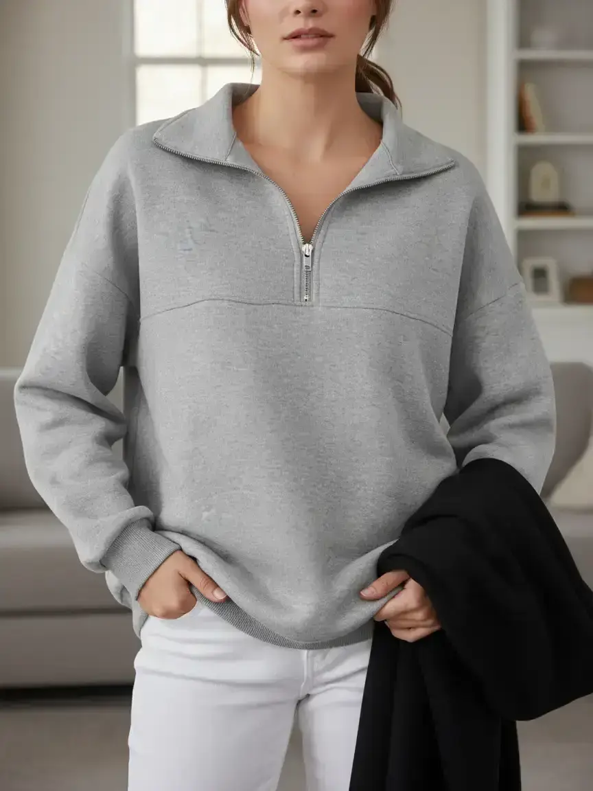 Women's Loose Zipper Long Sleeve Basic Pullover Sweater, College Sweatshirt, Casual Fall & Winter Clothing, Womenswear, Teacher, Daily Wear, Everyday, School Apparel, 1-4 Pieces Set, Oversized Sweatshirts, Hoodie
