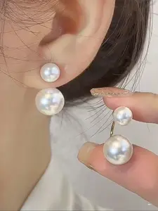 Elegant French Faux Pearl Earrings, High Quality Earrings, Women's Simple Luxurious Real Pearl Jewelry, Perfect Wedding Valentine's Gift, Christmas Mother's Day Present