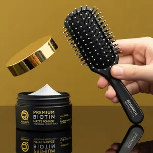 Rodante Beverly Hills Luxury Hair Growth Combo Biotin Pomade + Free Organic Wooden Brush Medium Hold for Thinning Hair Castor Oil Shea Butter Green Tea Vitamin E Anti-Static Travel Brush Men's Hair Recovery Set - Compact