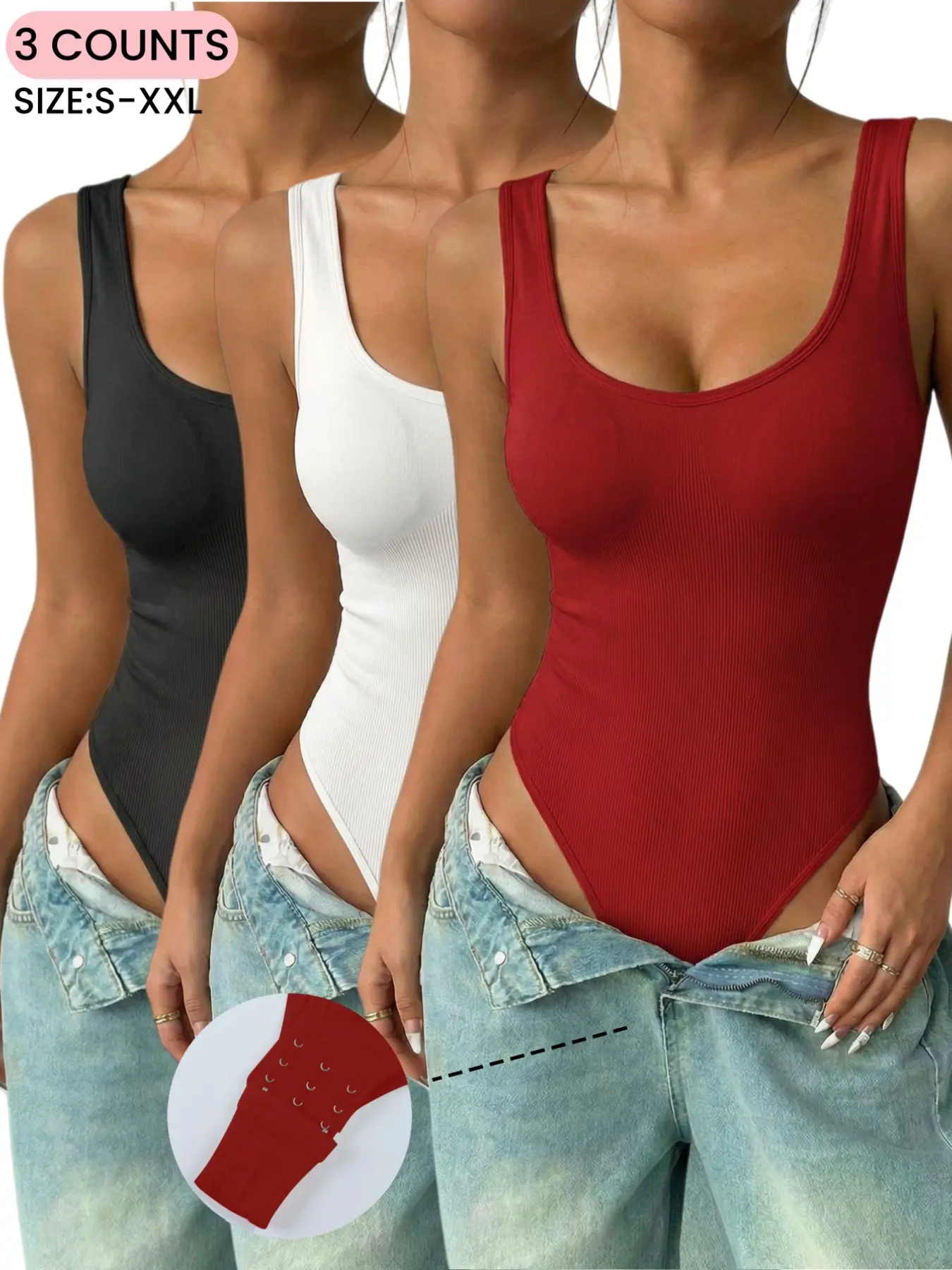 New Year Womens Sexy Backless Sleeveless Ribbed Elastic Soft Fit Underwear Bodysuits, Soft Stretch Bodysuit, Seamless Tank Top Body Suits, Sexy Bodysuit Tops Leotards for Going Out, Daily Wear & Casual