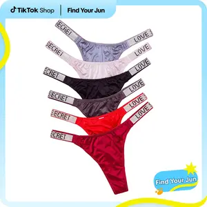 6-pack Women's  letter rhinestone thongs, soft, comfortable and breathable underwear, suitable for daily wear, sports, and four-season multi-pack underwear size for S-XL