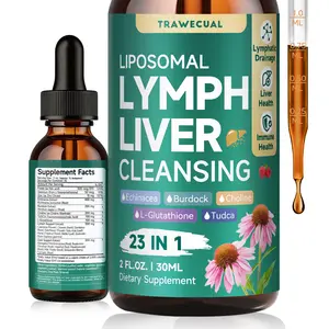 Trawecual Liposomal Lymphatic Support& Liver Cleanse Drops 23-in-1  for  Detox & Immune Boost with Echinacea NAC TUDCA  L-Glutathione Burdock  Raspberry Flavor 2 fl oz - Natural, Healthcare Supplement  Healthy