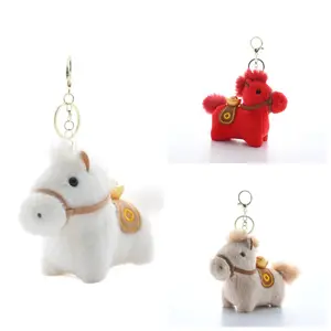 Cute Soft Plush Horse Keychain, Fuzzy Pony Mascot Pendant with Velvet Fabric & Embroidered Eyes, Year of the Horse Collectible Stuffed Animal Charm, Lightweight Daily Carry Bag-Car Accessory, Desk Decor Gift