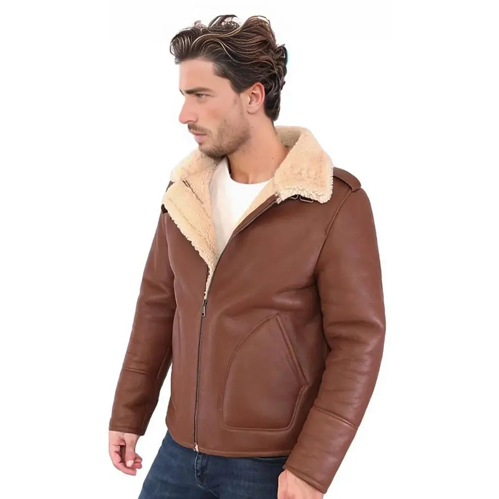 Eric Men's Natural Shearling Real Fur Leather Coat