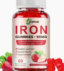 Iron Supplement Gummies, 65mg Iron for Women Men Kids, Natural Vegan Iron Gummy with Folate Gentle on Stomach, Gluten Free, Energy Support & Immune Health, 60 Gummies