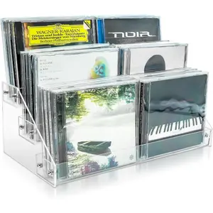 3Tier Clear Acrylic CD Holder Cascading CD Storage Rack DVD/CD Display Rack & Vinyl Record Storage Stand Holds up to 24 Standard CD Cases for Media Shelf Storage and Organization clear Medium size